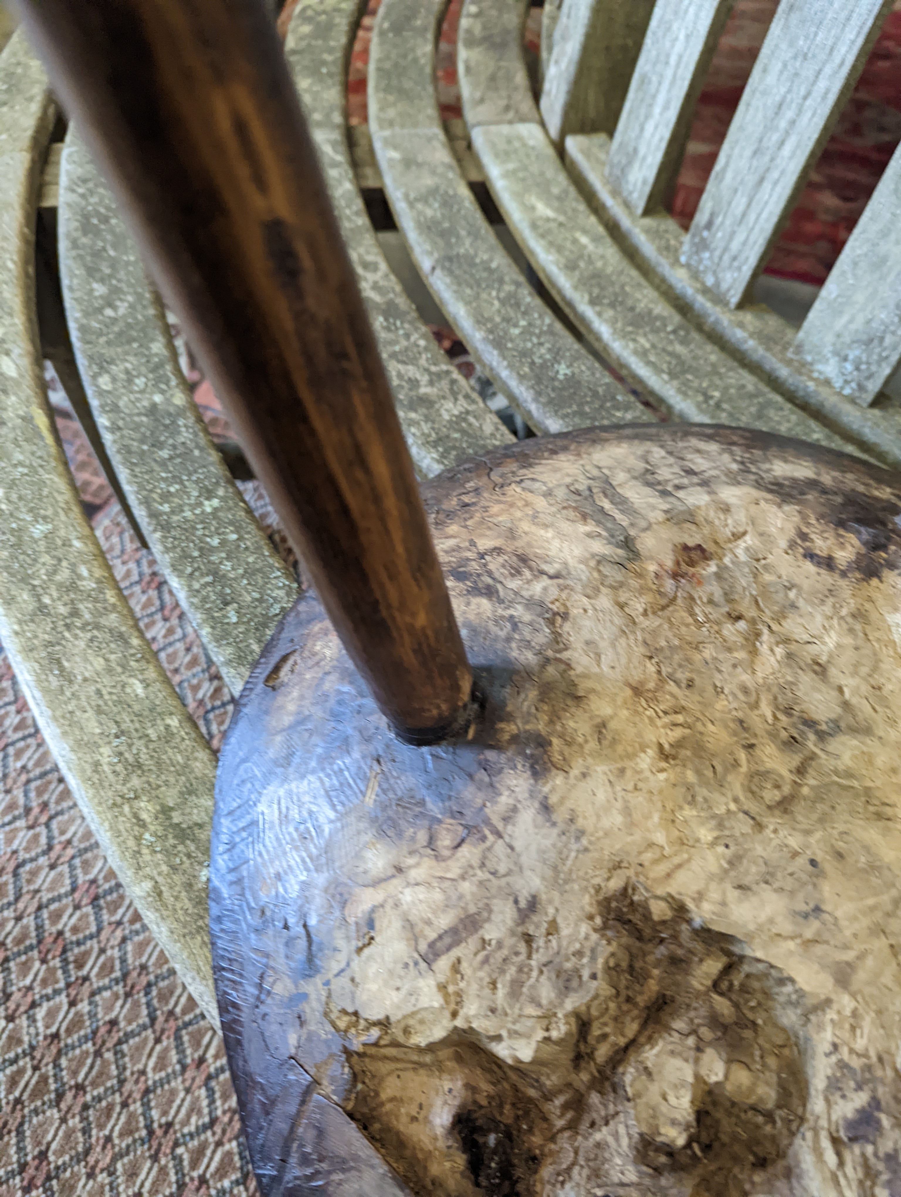 A late 18th / early 19th century circular burr elm and ash cricket table, diameter 60cm, height 62cm